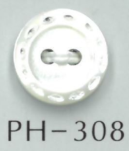 PH308 Bouton Coquillage Gravé à 2 Trous