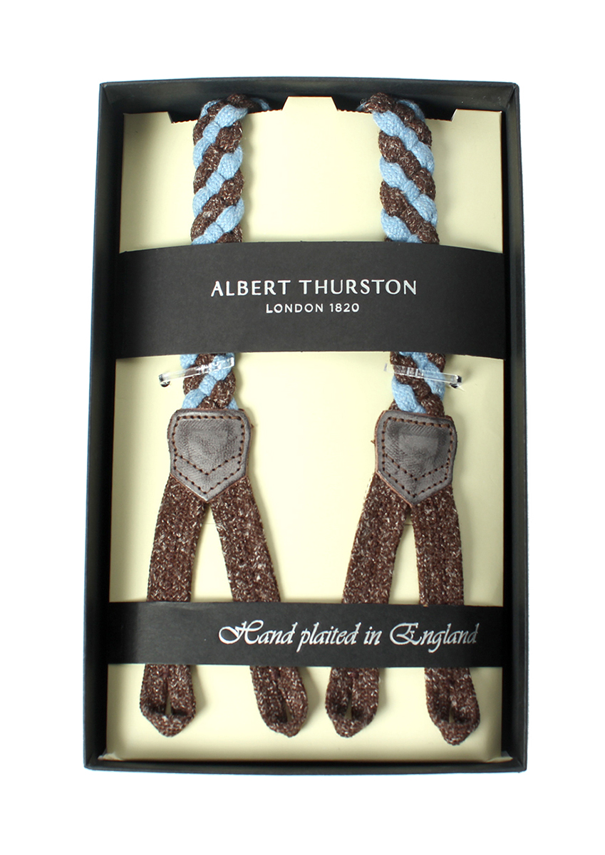 AT-4ST-BS Albert Thurston Bretelles Tresse Lin Bleu Marron[Accessoires Formels] ALBERT THURSTON