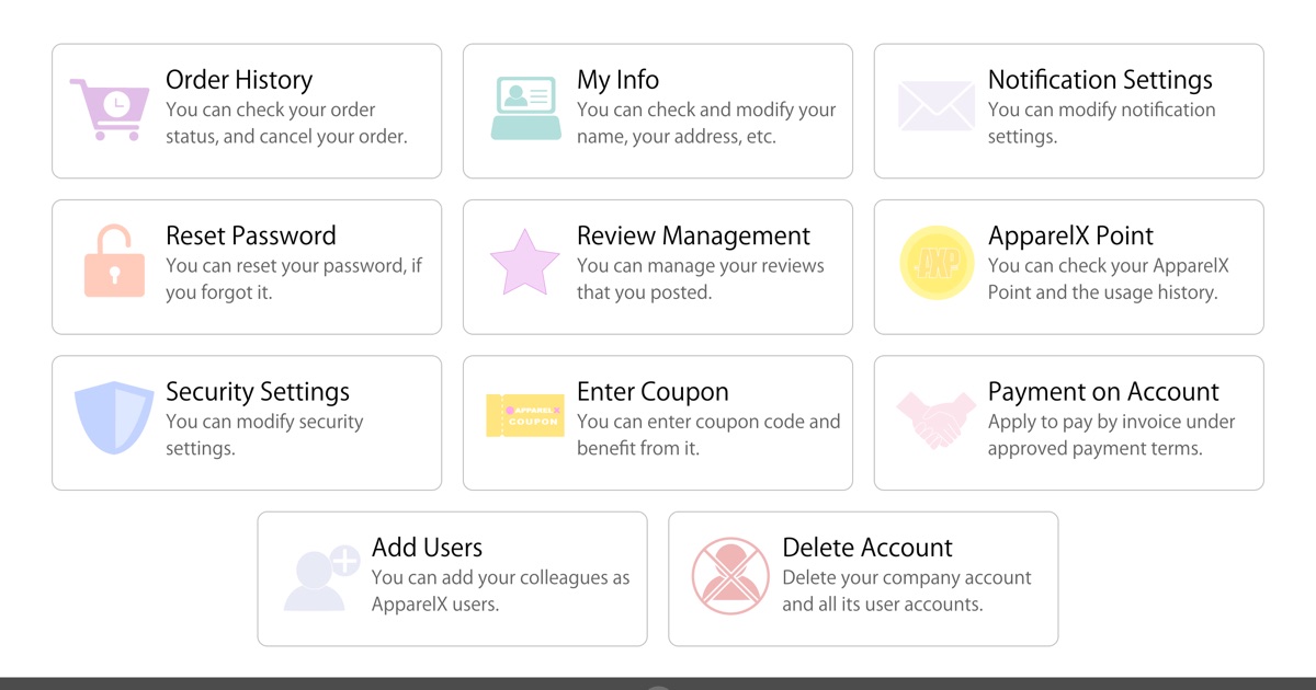 Mon compte avec Mes informations, Réinitialiser le mot de passe, Ajouter des utilisateurs et d’autres options
