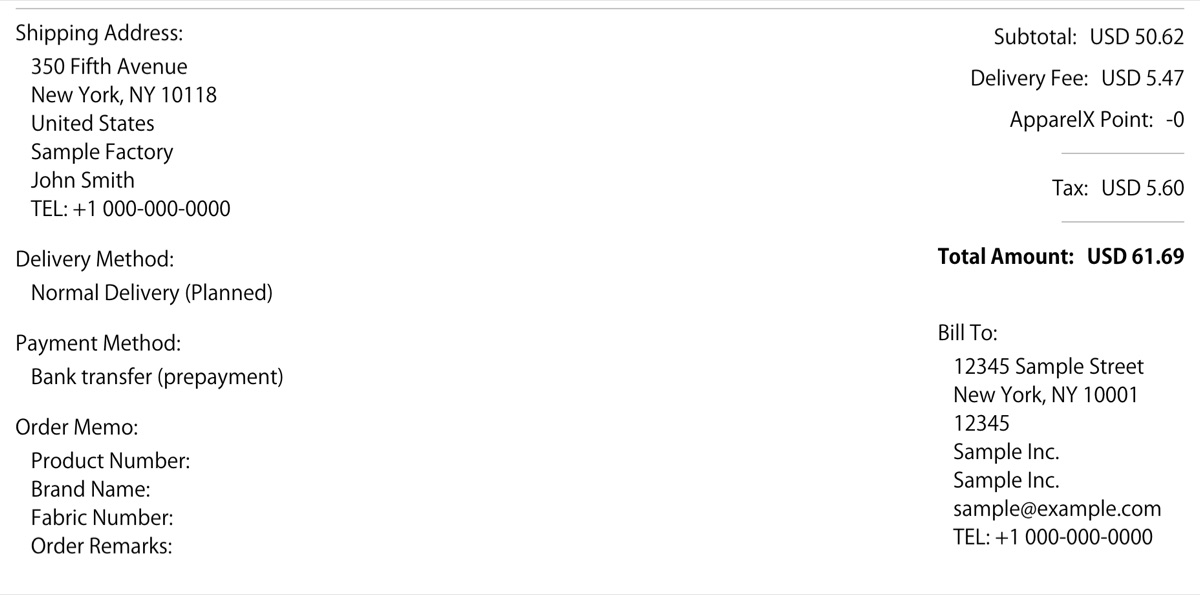 Le bas de la page Détails de la commande / Reçu, avec les totaux et Facturé à