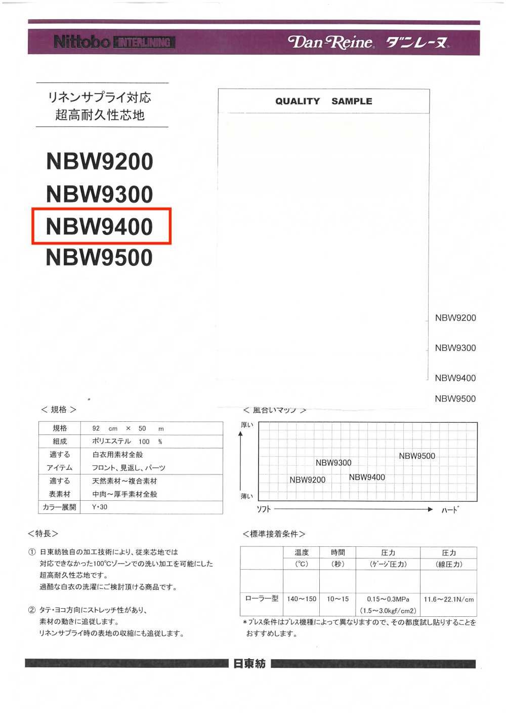 NBW9400 Entoilage Haute Résistance Pour Procédés De Lavage Intensifs (Type Rigide) Advantex De Nittobo