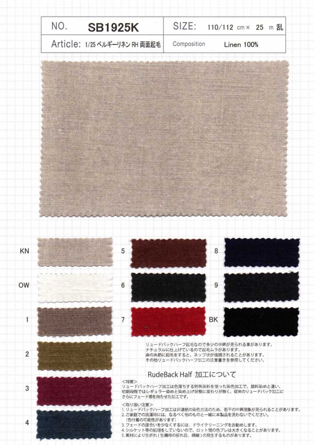 SB1925K Nom Du Produit 1/25 Belgian Linen RH Fuzzy On Both Sides[Fabrication De Textile] SHIBAYA