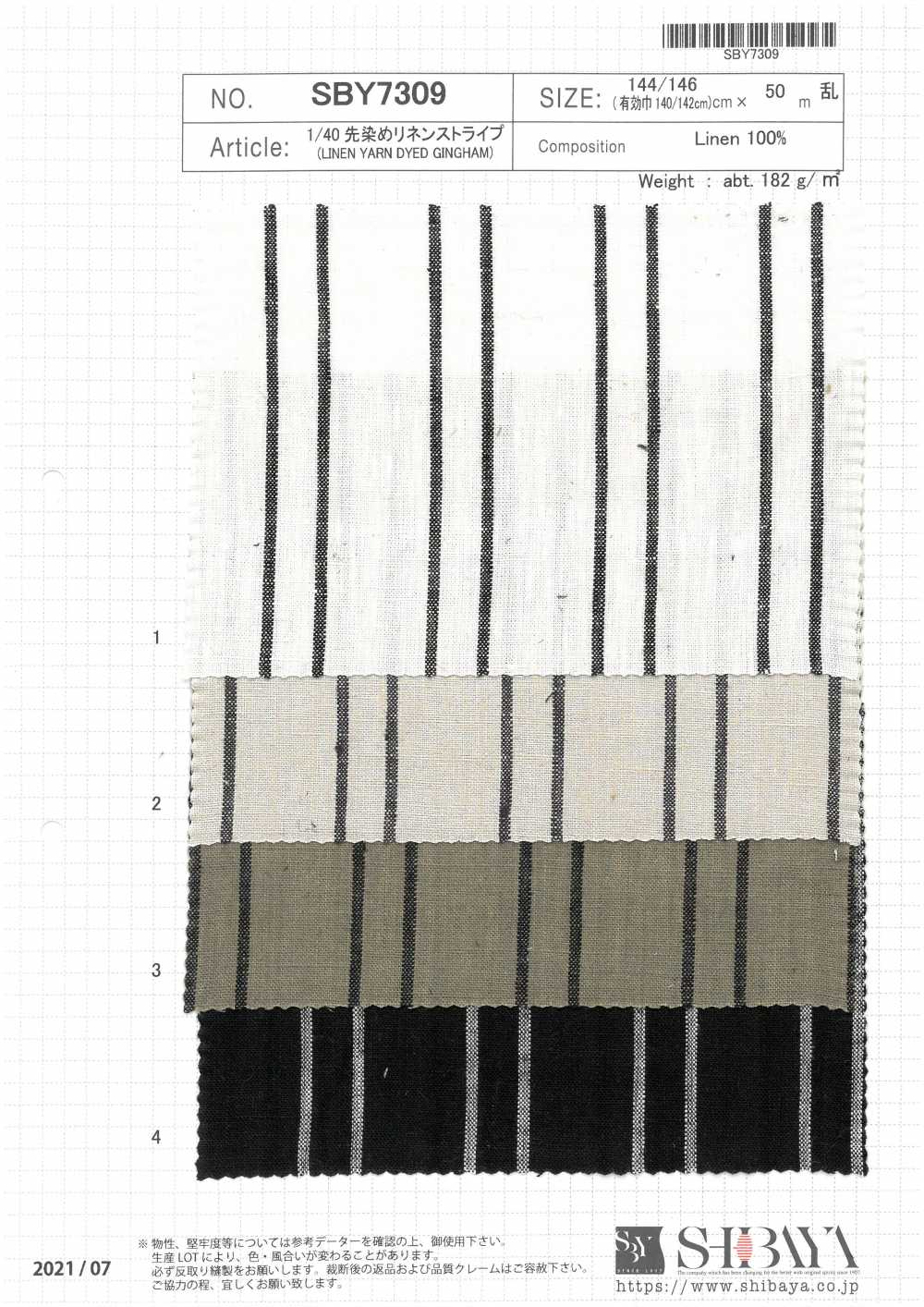 SBY7309 Rayure De Lin Teint En Fil 1/40[Fabrication De Textile] SHIBAYA