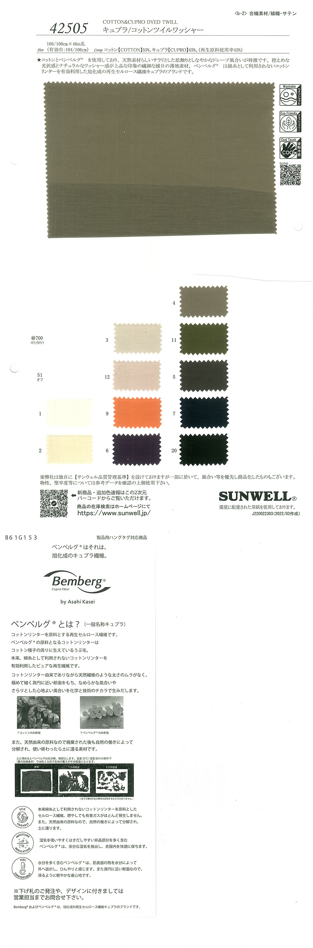 42505 Traitement De La Rondelle En Sergé De Cupra/coton[Fabrication De Textile] SUNWELL