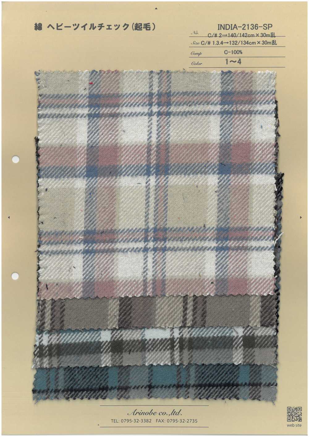 INDIA-2136-SP Coton Sergé épais à Carreaux (Fuzzy)[Fabrication De Textile] ARINOBE CO., LTD.