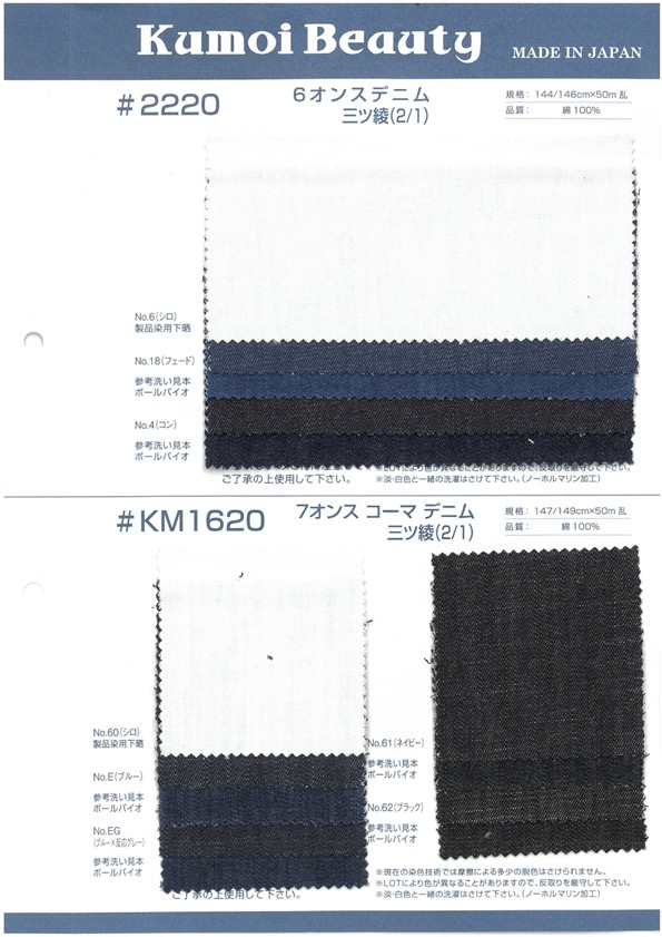 KM1620 Tissage à Trois Sergés En Denim De 7 Oz (2/1)[Fabrication De Textile] Kumoi Beauty (Chubu Velours Côtelé)