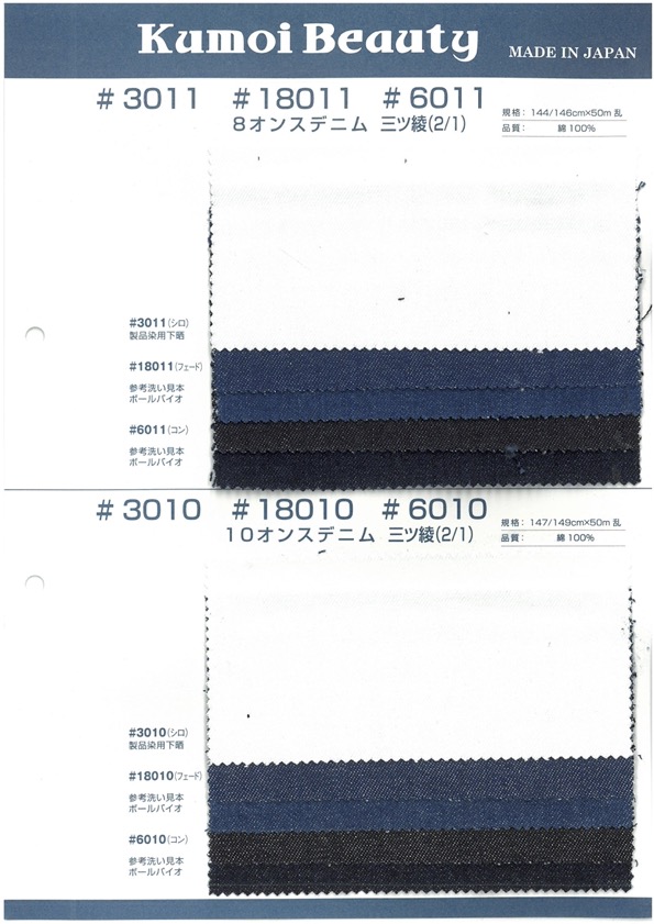 3011 Tissage Sergé Denim 8 Oz (2/1)[Fabrication De Textile] Kumoi Beauty (Chubu Velours Côtelé)