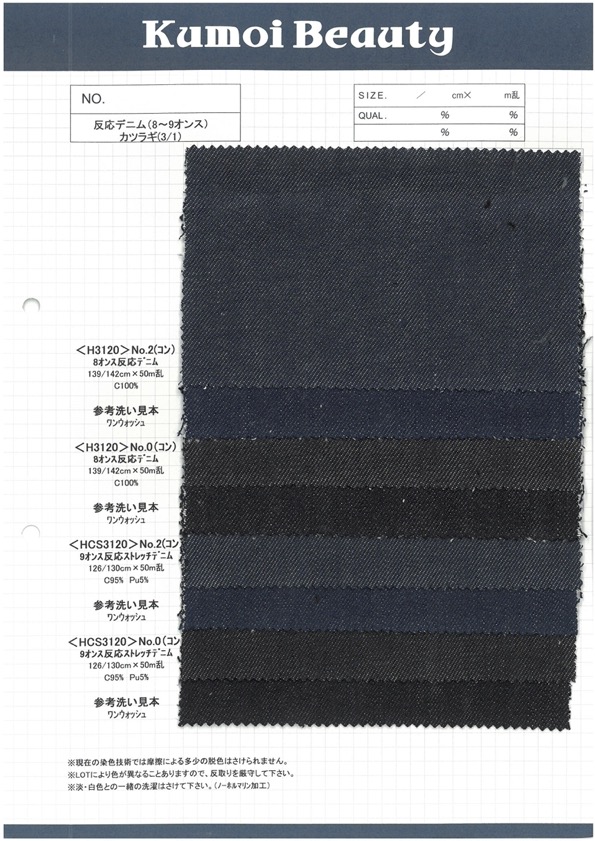 H3120 Foret Denim Approprié Au Rouleau De 8 Oz (3/1)[Fabrication De Textile] Kumoi Beauty (Chubu Velours Côtelé)