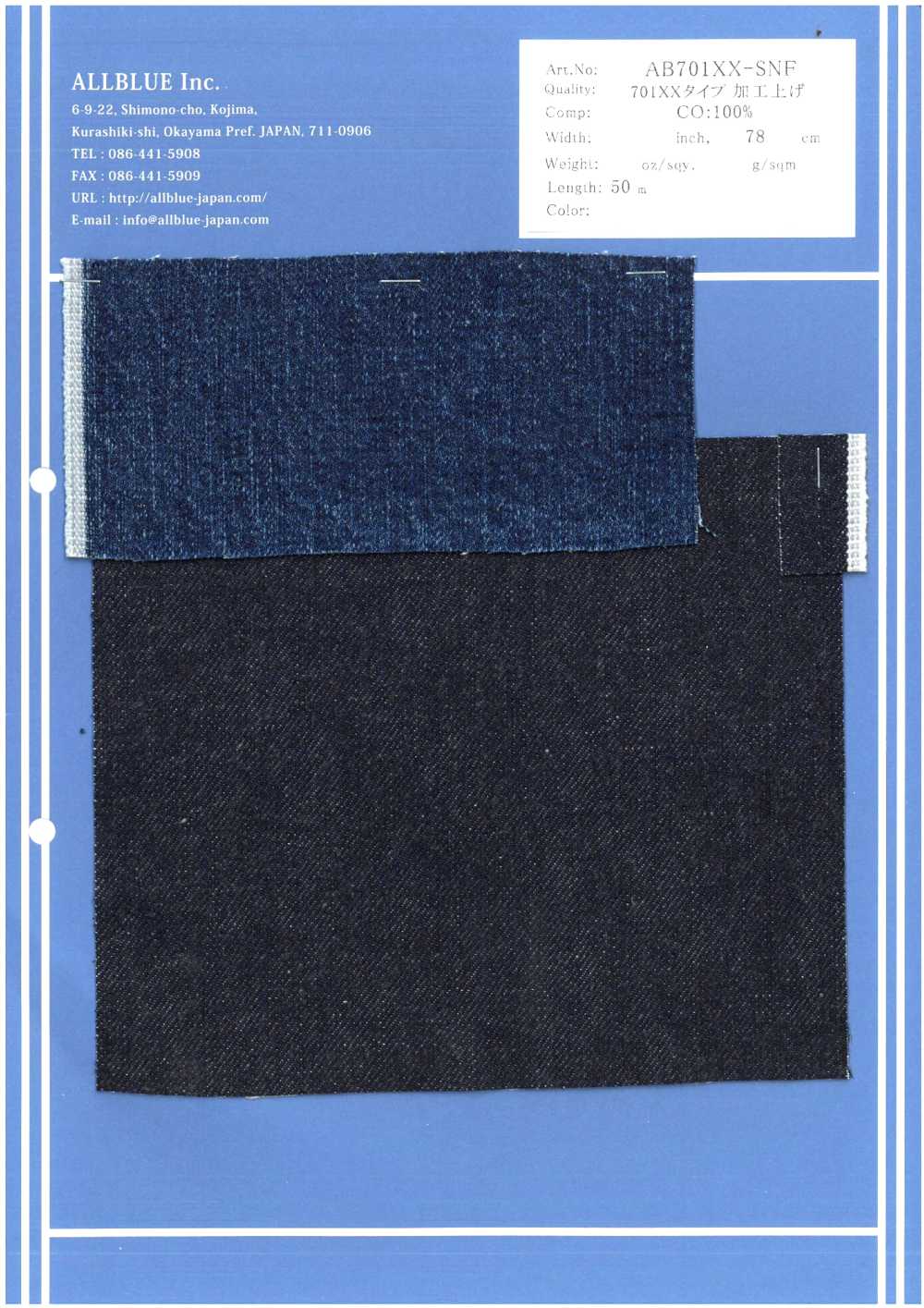 AB701XX-SNF Finition De Type 701XX[Fabrication De Textile] Tout Bleu