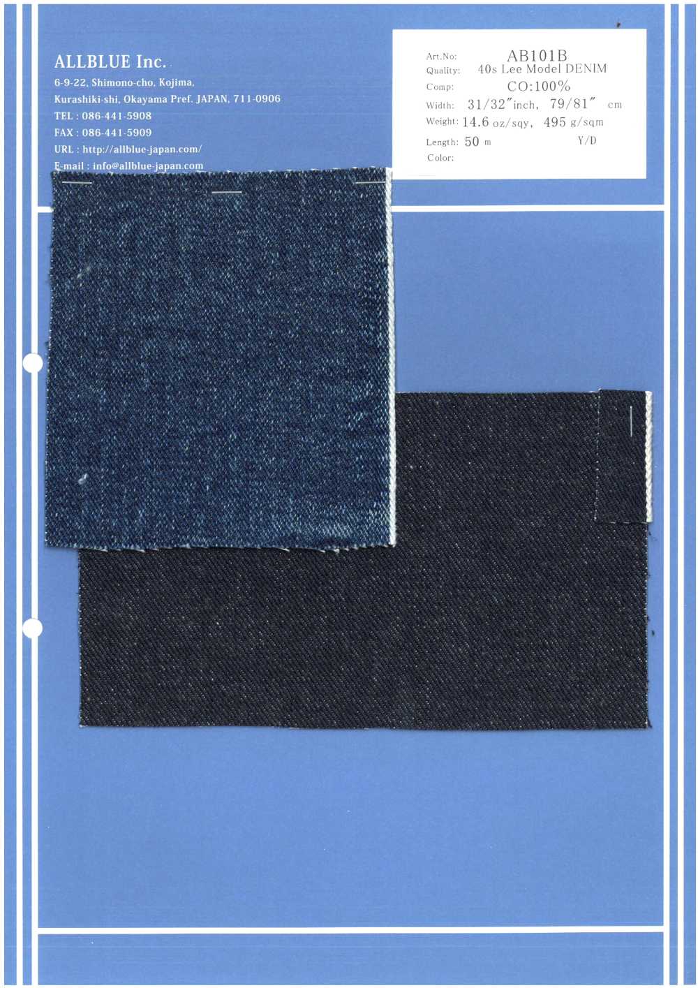 AB101B 40 Fils Simples Lee Model Denim[Fabrication De Textile] Tout Bleu