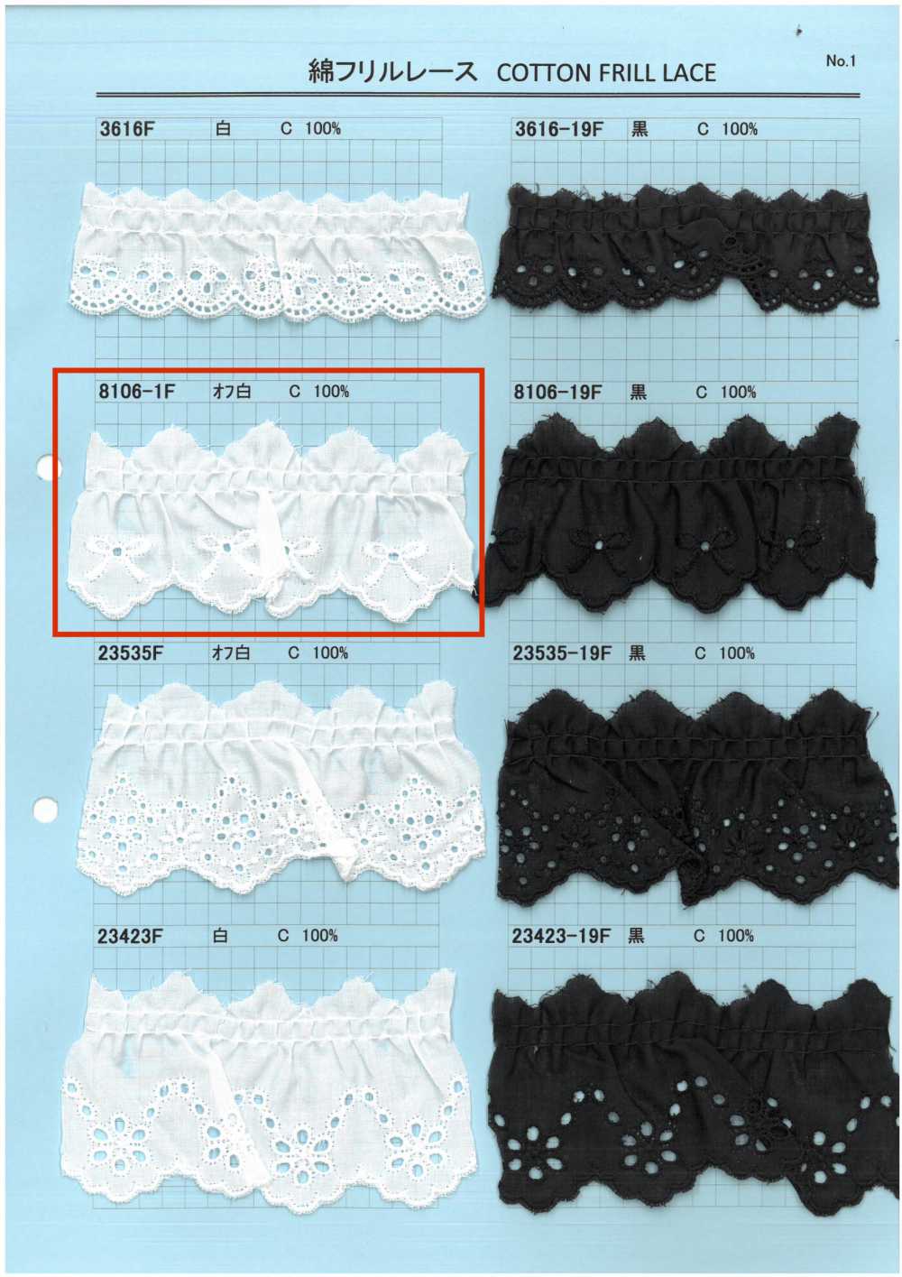 8106-1F Dentelle à Volants En Coton Kyowa Lace