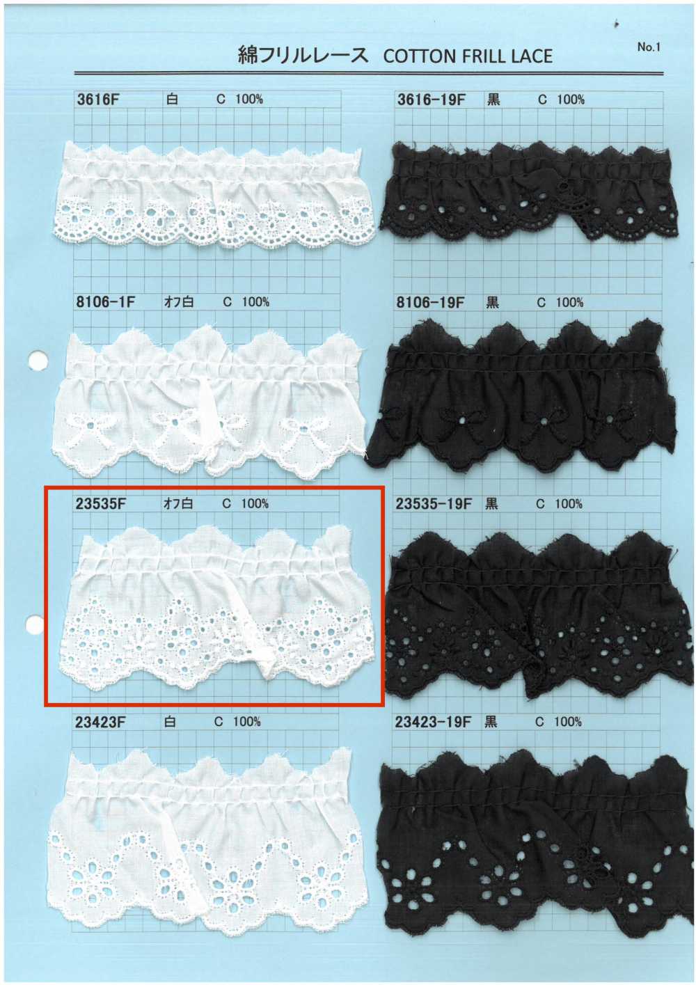 23535F Dentelle à Volants En Coton Kyowa Lace