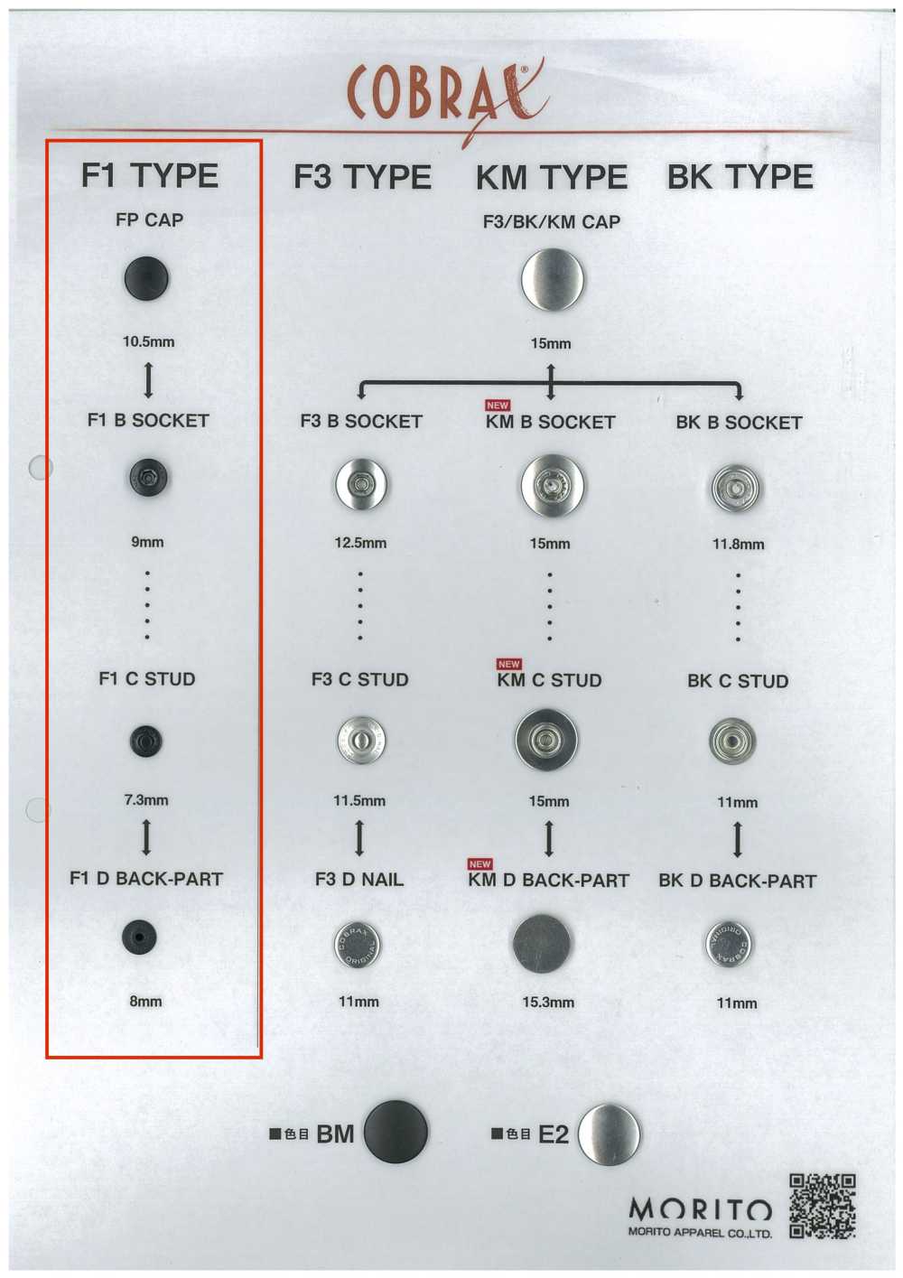 F1-P/B/C/D COBRAX® F1 4SET (CASQUE/DOUILLE/GOUJON/PARTIE ARRIÈRE)[Fermeture à Pression/rondelle à œillets] Morito