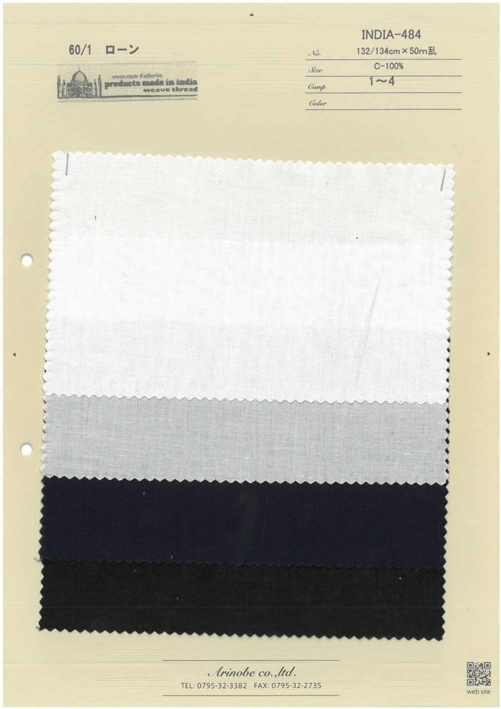 INDIA-484 Pelouse 60/1[Fabrication De Textile] ARINOBE