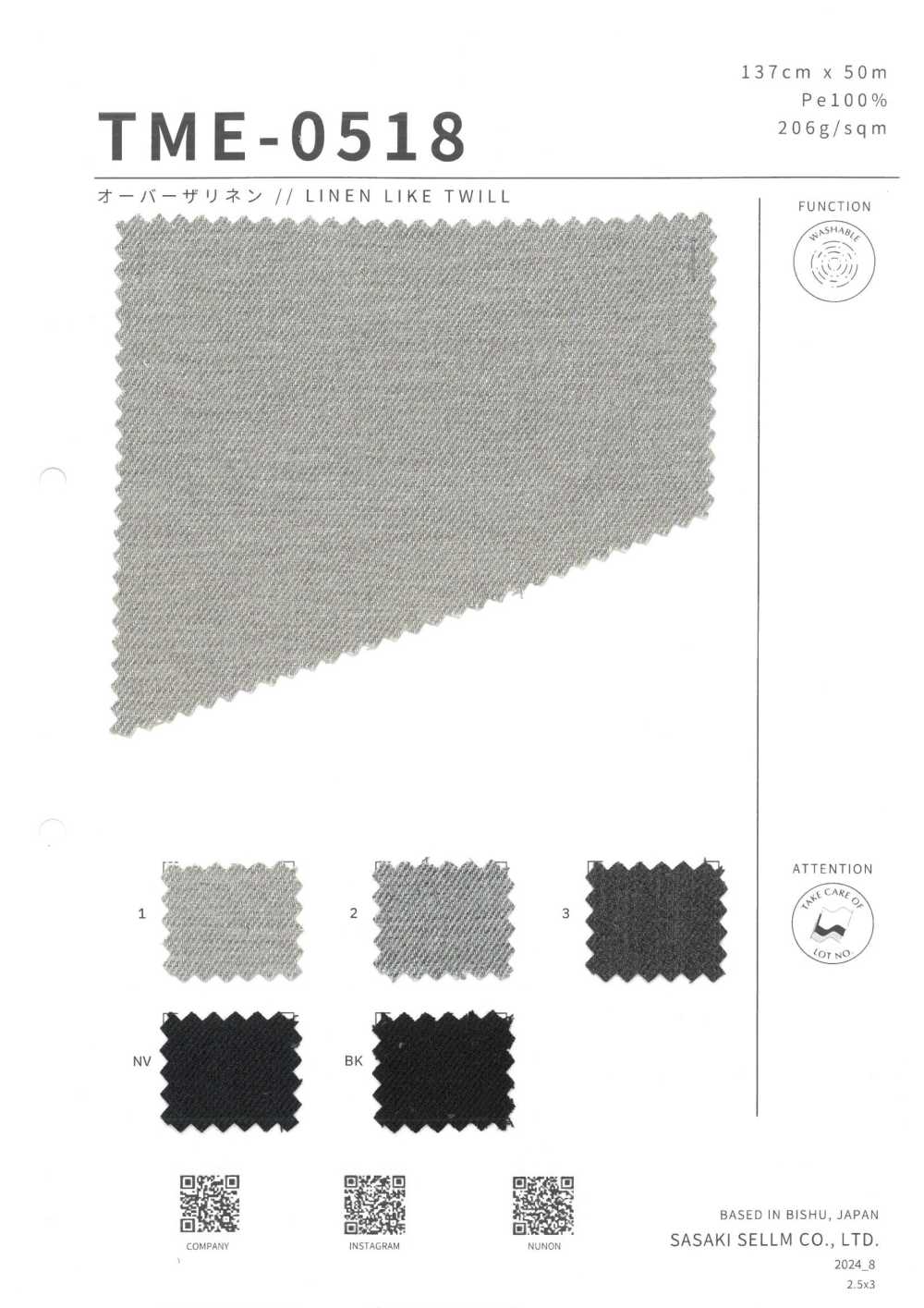 TME-0518 SUR LE LIN // LIN COMME TWILL[Fabrication De Textile] SASAKISELLM