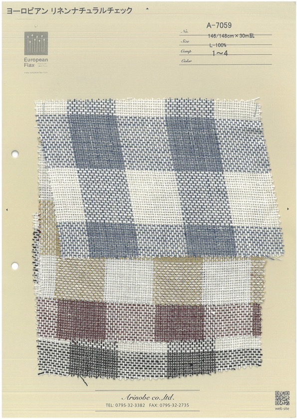 A-7059 Lin Européen à Carreaux Naturels[Fabrication De Textile] ARINOBE