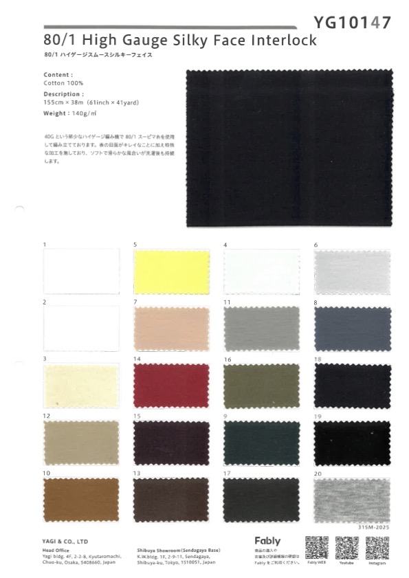 YG10147 Tricot Interlock Circulaire Haut 80/1, Surface Lisse Et Soyeuse[Fabrication De Textile] YAGI