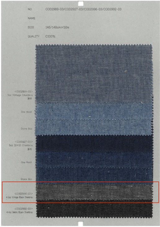 COD2996-03 Chambray Noir Vintage 4,3 Oz[Fabrication De Textile] COLLECTER