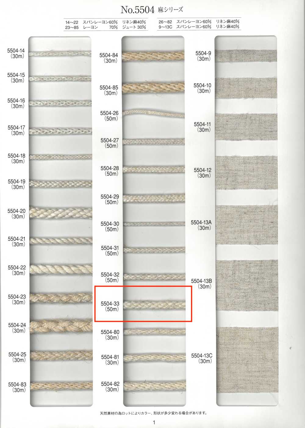 5504-33 Cordon Rond Huit Brins De La Série Linen[Ruban Ruban Cordon] RIVER