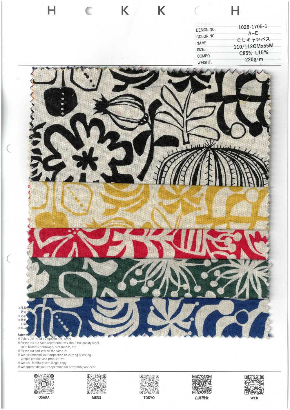 1026-1705-1 CL Canvas Nordic[Fabrication De Textile] HOKKOH