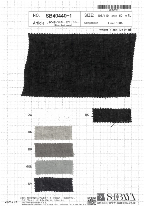 SB40440-1 Voile De Lin, Gaze, Finition Lavée[Fabrication De Textile] SHIBAYA
