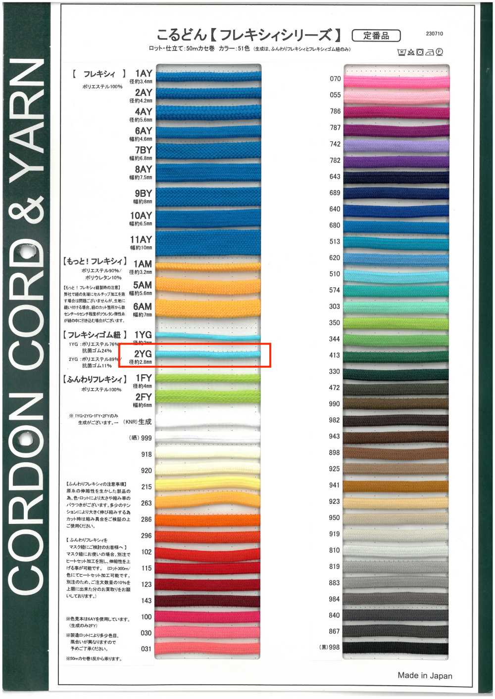 2YG Bande élastique Ronde Flexible 2,8 Mm Cordon