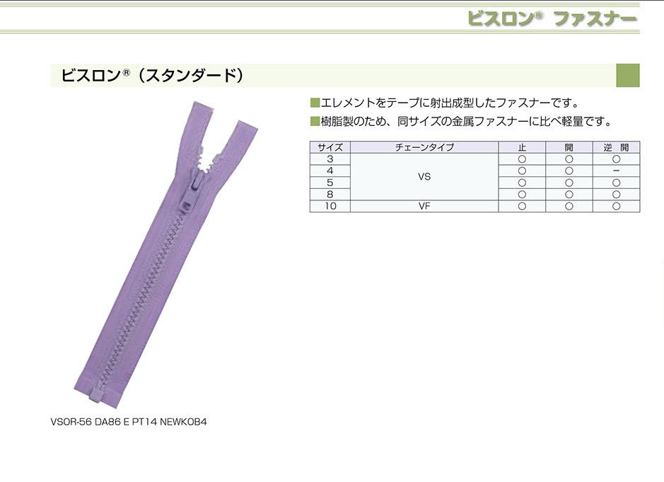3VSC-SLSB-B Fermeture éclair Vislon Assortie Au Bas De La Bouche, Taille 3, Extrémité Fermée YKK