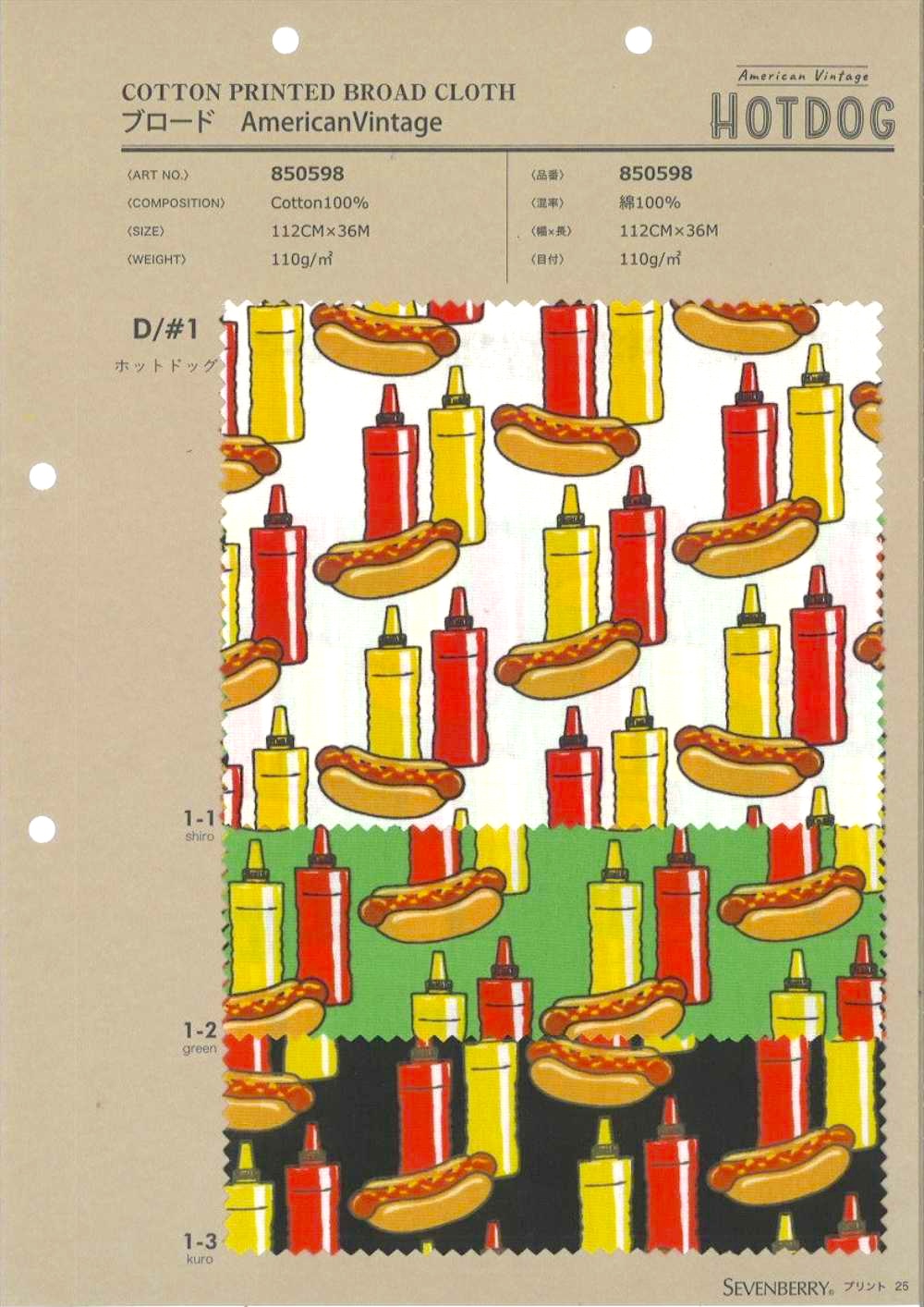 850598 Hot-dog Américain Vintage En Drap[Fabrication De Textile] VANCET