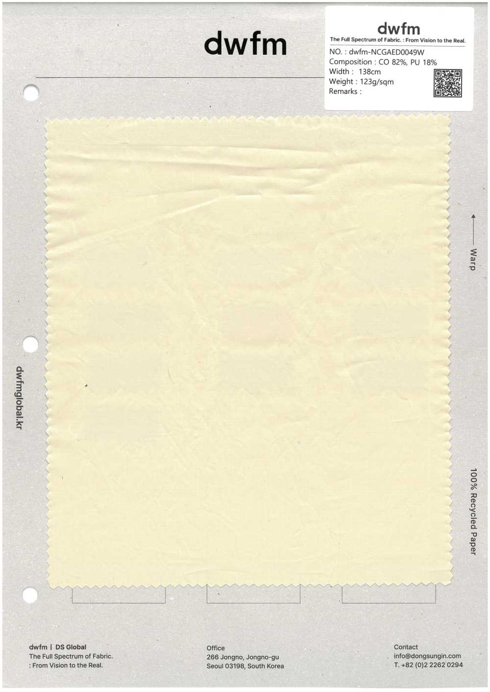 DWFM-NCGAED0049W Popeline De Coton Enduite De PU[Fabrication De Textile]
