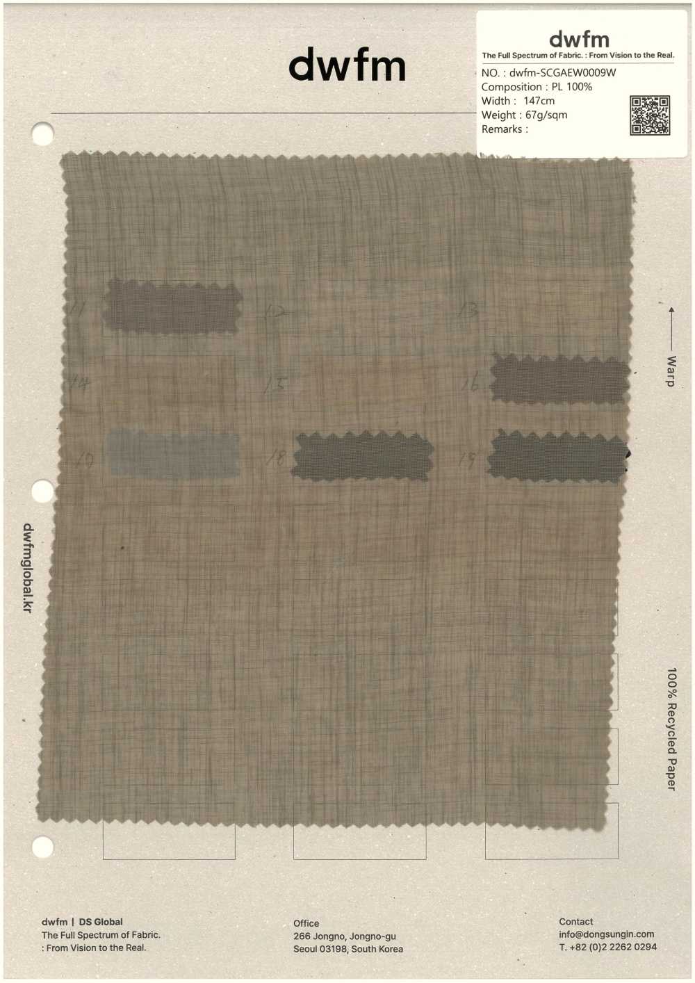 DWFM-SCGAEW0009W Tissu Léger En Polyester[Fabrication De Textile]