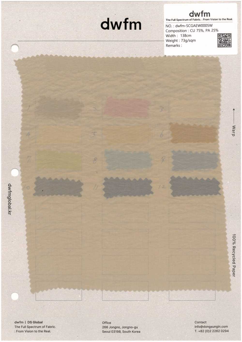 DWFM-SCGAEW0005W Nylon Cupro Avec Finition Délavée Aérée[Fabrication De Textile]