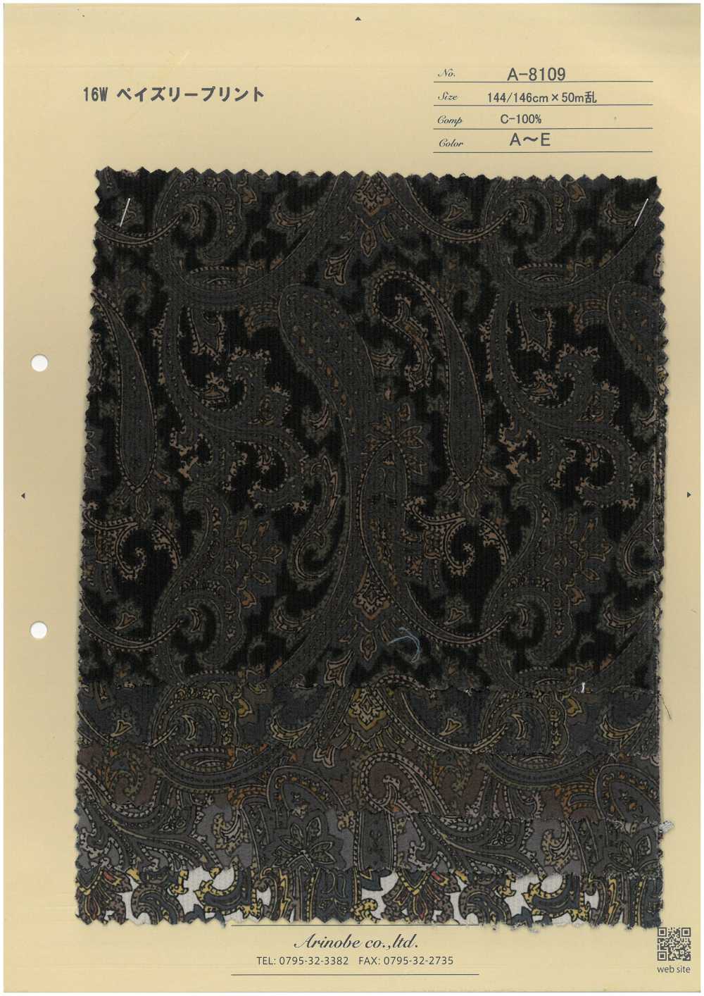 A-8109-OUTLET Velours Côtelé 16W Imprimé Cachemire[Fabrication De Textile] ARINOBE