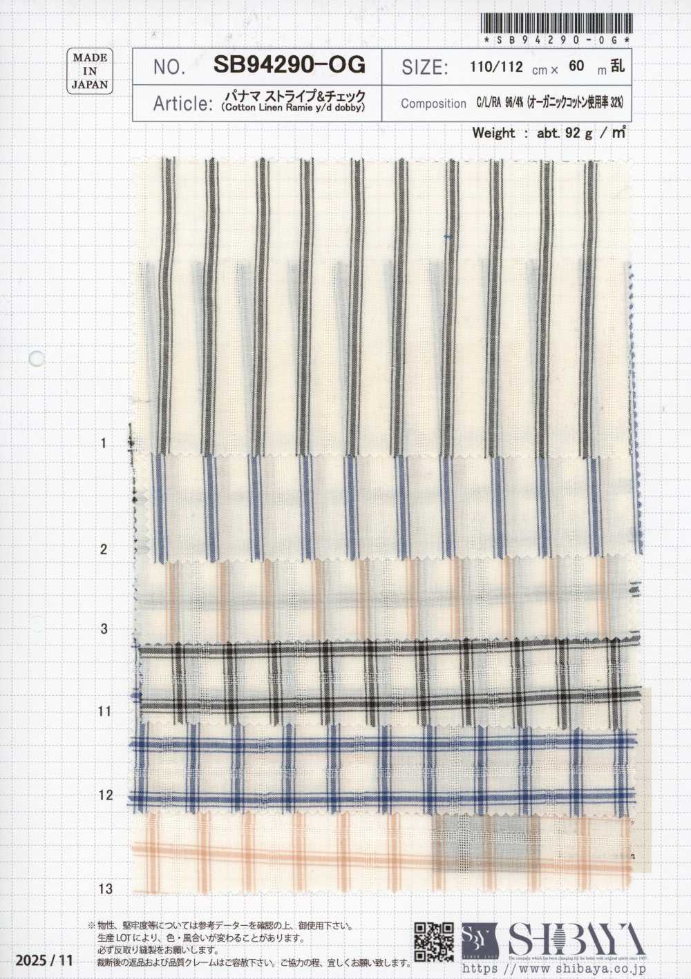 SB94290-OG Panama Rayé Et à Carreaux[Textile / Tissu] SHIBAYA
