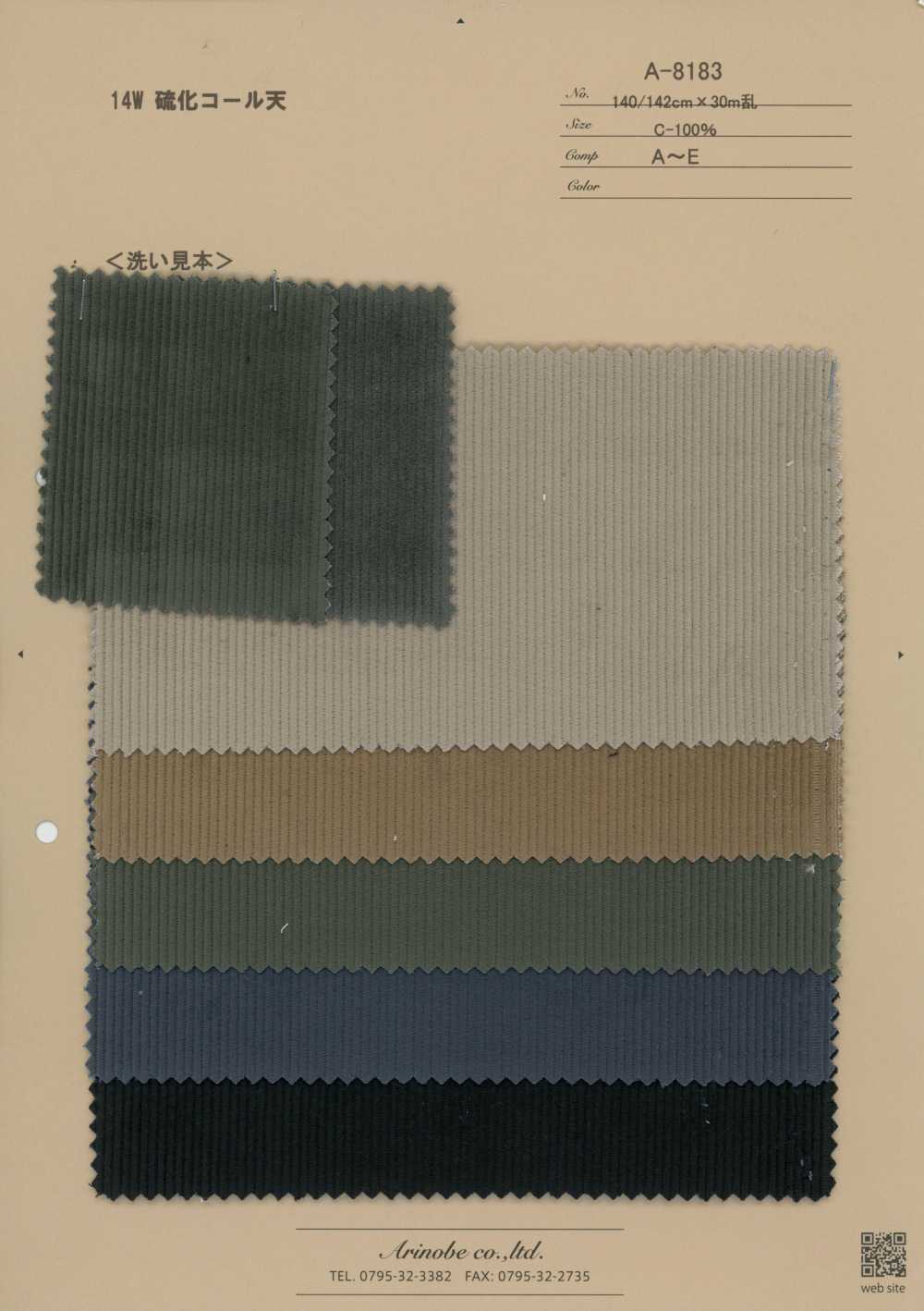 A-8183 14W velours côtelé teint au soufre[Textile / Tissu] Arinobe Shoten