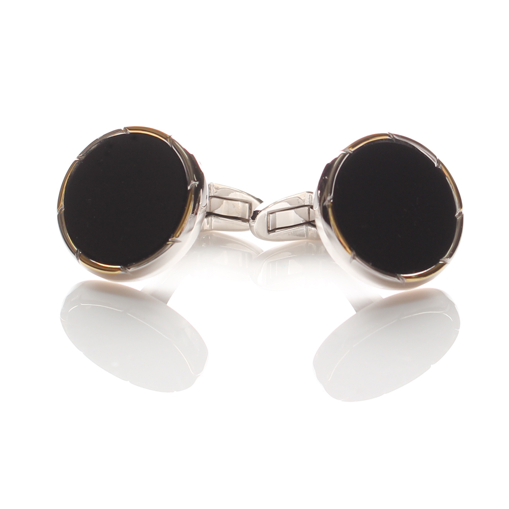 CB-1 Boutons De Manchette Formels Onyx Or &amp; Argent Rond[Accessoires Formels] Yamamoto(EXCY)