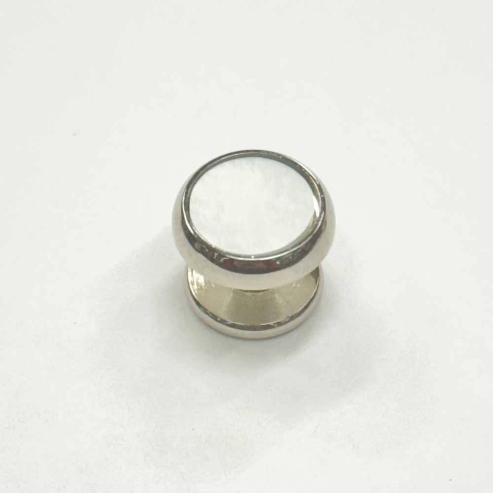 E-3 Bouton à Tige, Nacre Blanche, Argent, Rond (1 Pièce)[Accessoires Formels]