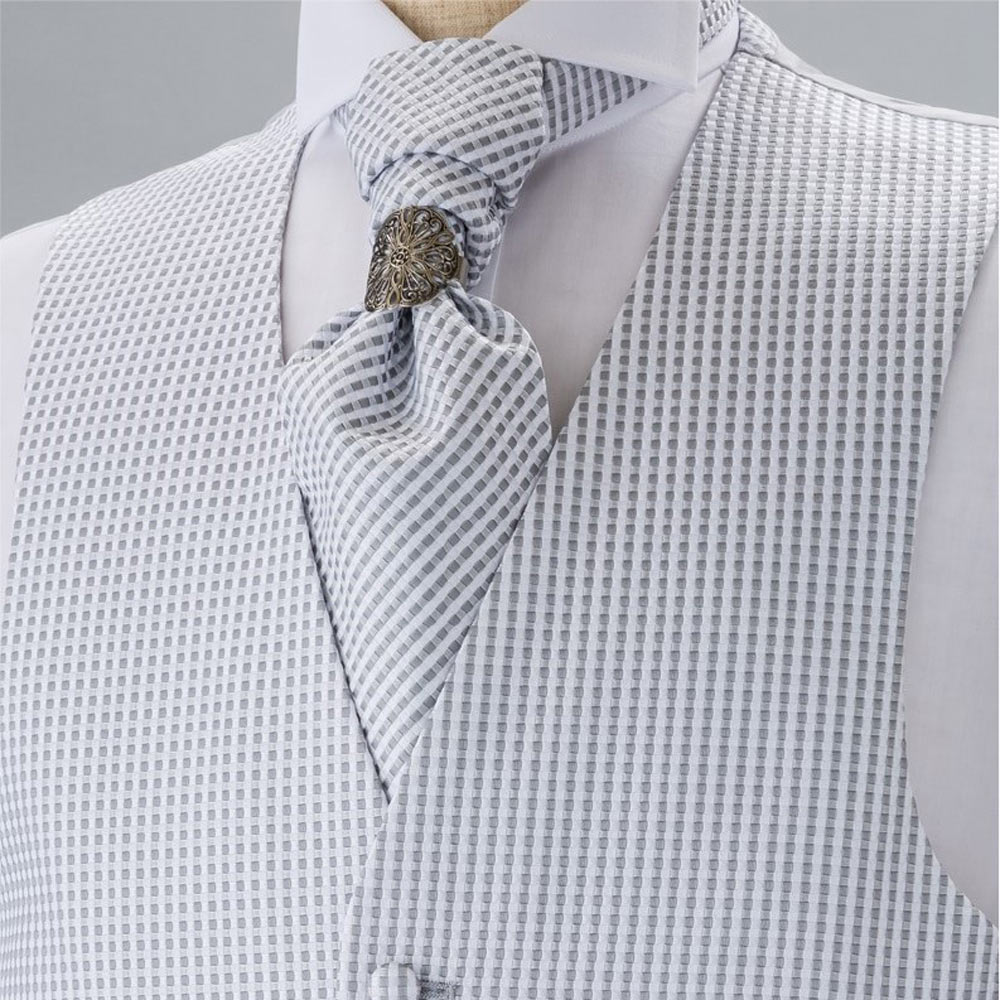YT-19 Made In Japan Jacquard Ascot Tie (Euro Thai) Plaid Gris Clair[Accessoires Formels] Yamamoto(EXCY)