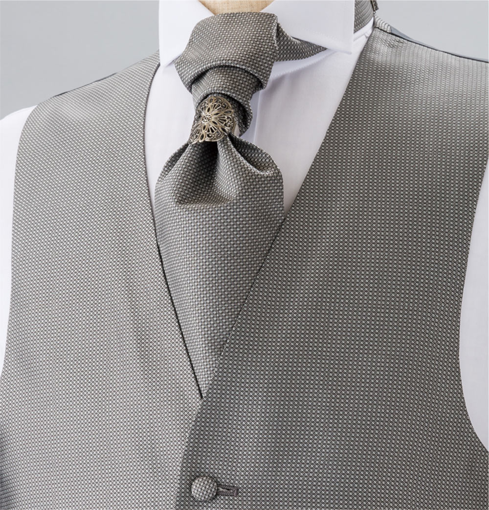 YT-300 Cravate Ascot En Soie Domestique (Cravate Europe) Petit Motif Gris[Accessoires Formels] Yamamoto(EXCY)