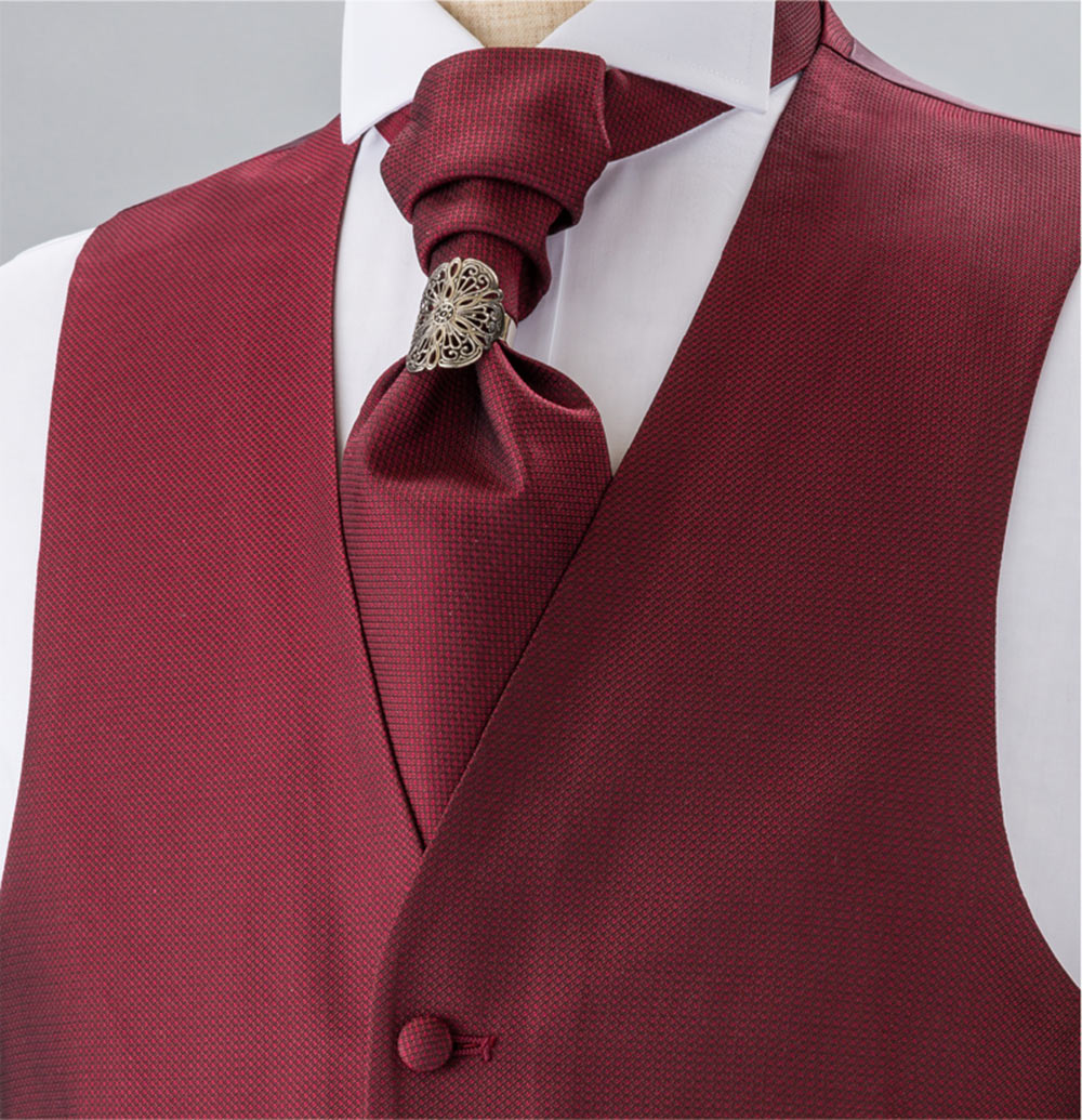 YT-302 Cravate Ascot En Soie Domestique (Cravate Europe) Petit Motif Vin Rouge[Accessoires Formels] Yamamoto(EXCY)