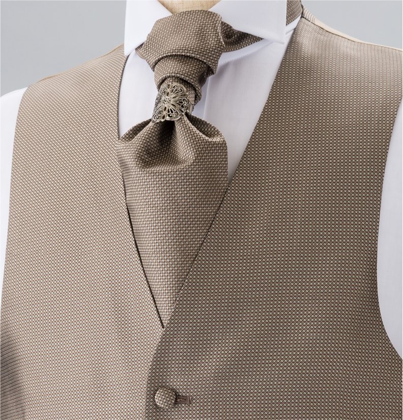 YT-303 Cravate Ascot En Soie Domestique (Cravate Europe) Petit Motif Marron[Accessoires Formels] Yamamoto(EXCY)