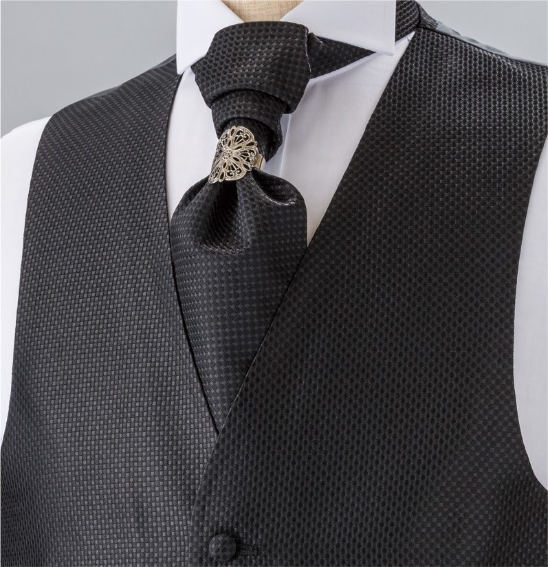 YT-986 Cravate Ascot En Soie Domestique (Cravate Europe) Motif Point De Mousse Noir[Accessoires Formels] Yamamoto(EXCY)
