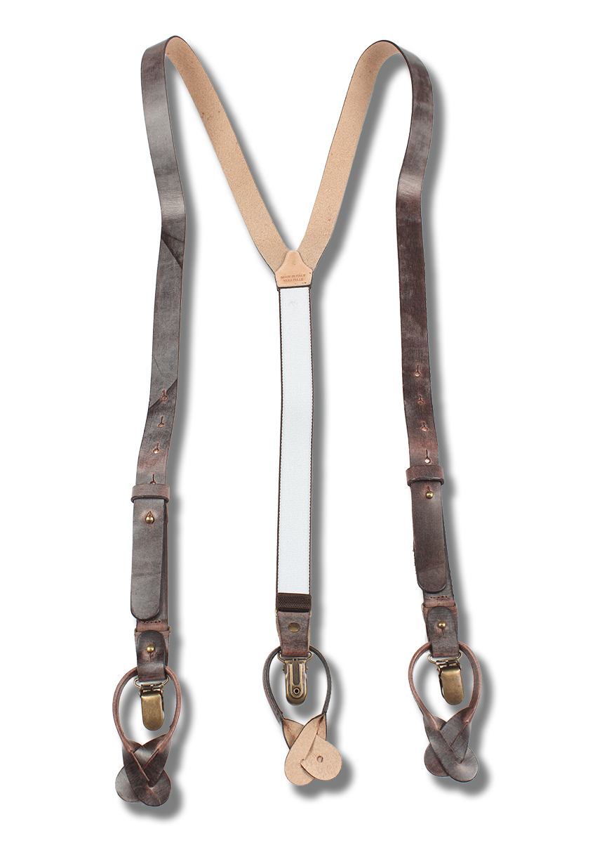 VAR-008-BR BRETELLE & BRACES Suspenders Leather Antique Brown[Accessoires de cérémonie] Bretelle & Croisillons