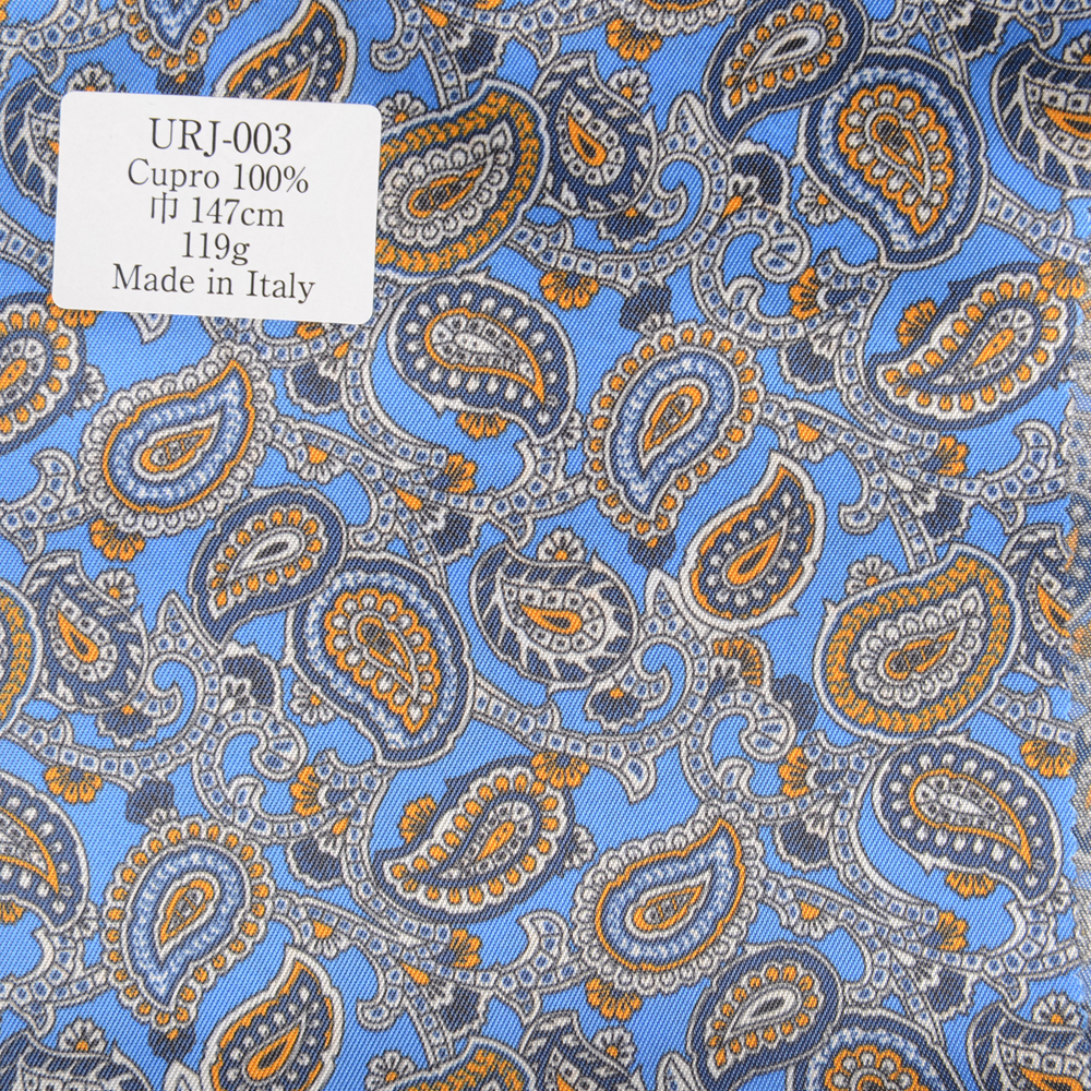 URJ-003 Fabriqué En Italie Cupra Doublure 100% Imprimé Motif Paisley Bleu[Garniture] SDC