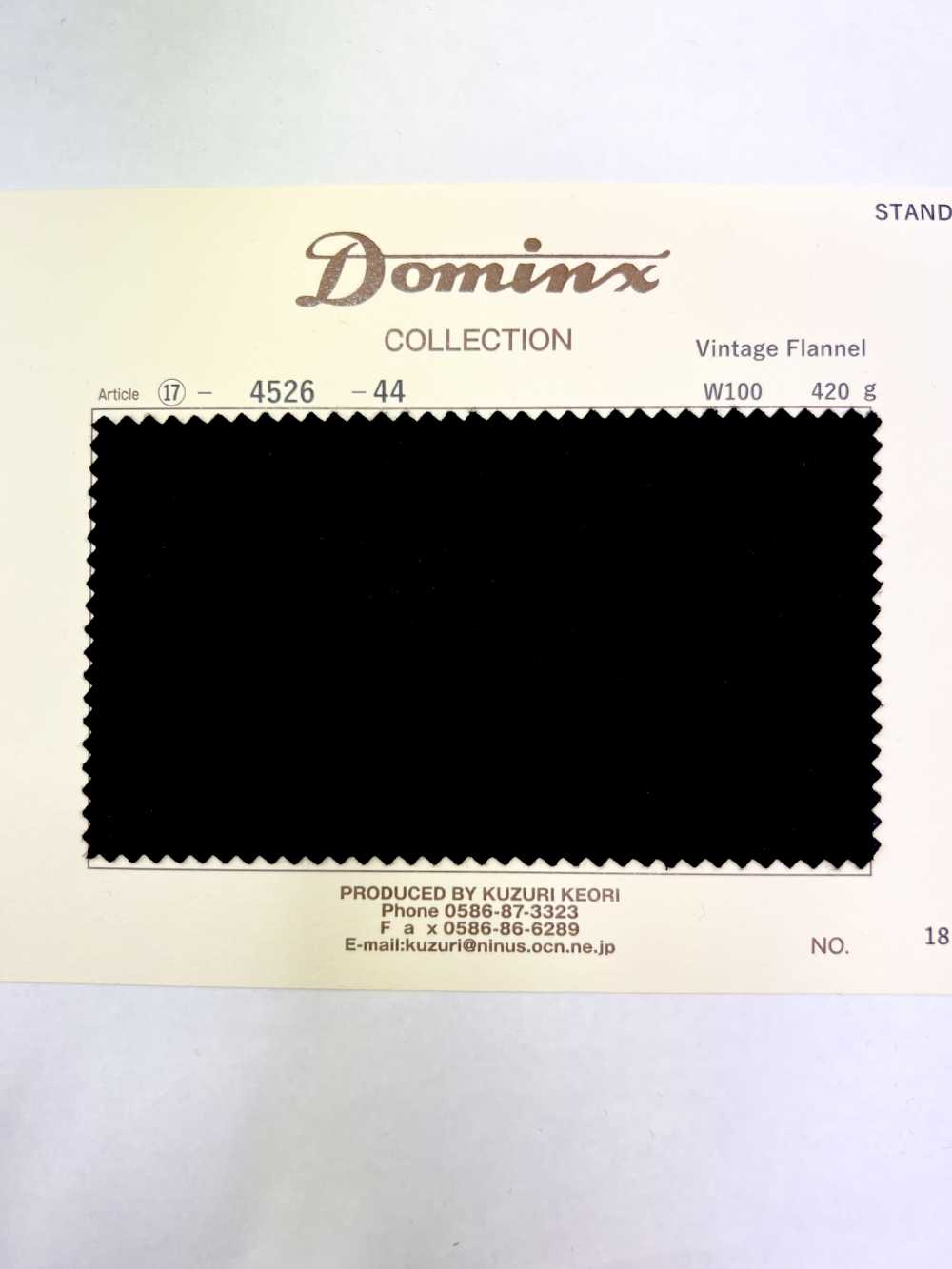 4526 Flanelle Vintage DOMINX Collection Standard 6 Couleurs Noir Gris Foncé Marine Marron Blanc[Textile] Laine Katsuragi (DOMINX)