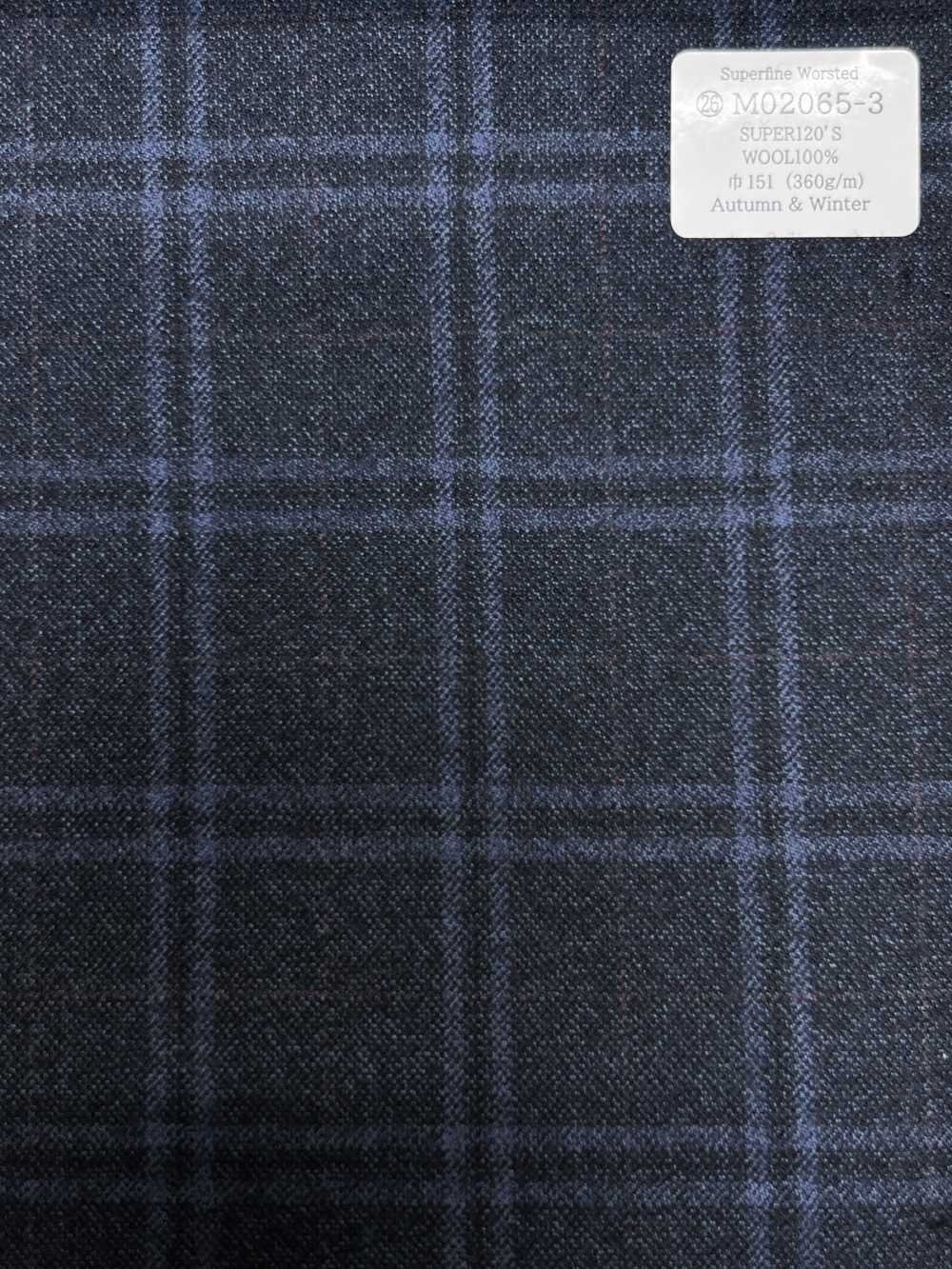 M02065-3 Ligne Exclusive KUNISHIMA1850 【Laine Peignée Extra-fine】Bleu Chiné à Carreaux[Textile] Kunishima Co., Ltd.