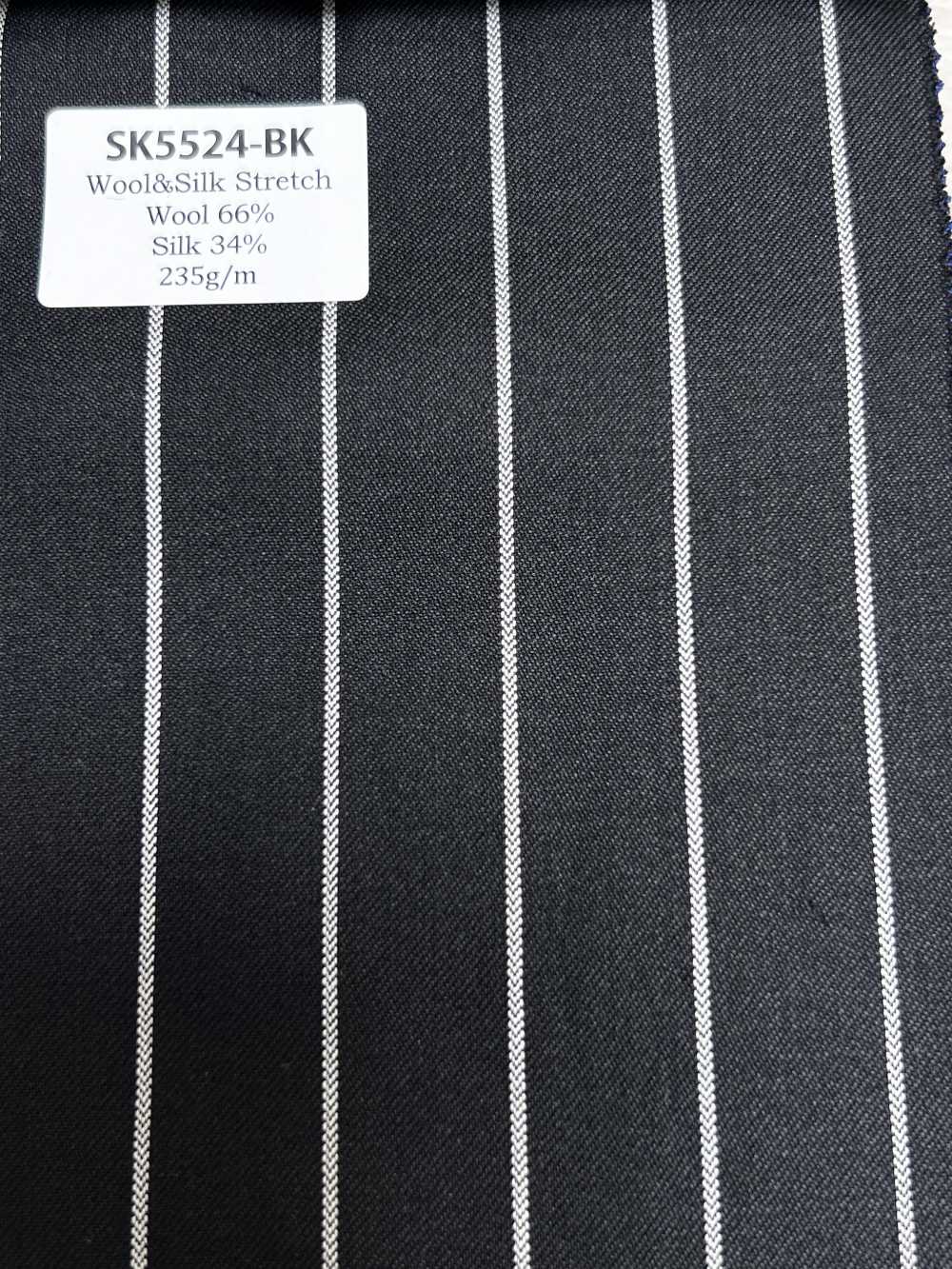 SK5524-BK Rayures Extensibles Standard Japonaises En Laine Et Soie Noires[Textile]