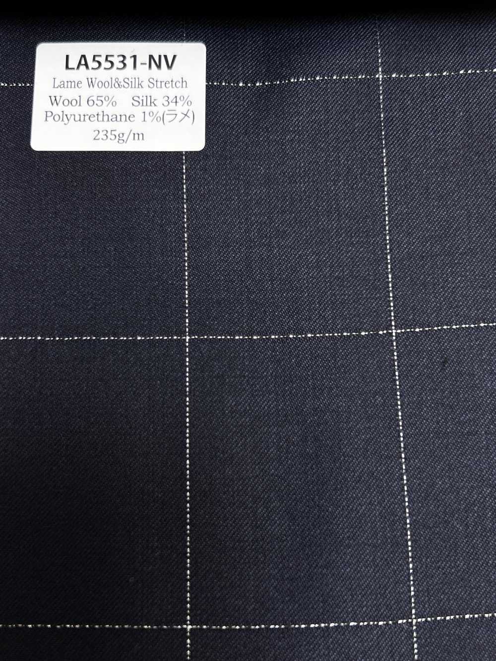 LA5531-NV Classique fabriqué au Japon en laine, soie et lamé extensible à carreaux bleu marine[Textile] HOSOI SYOJI