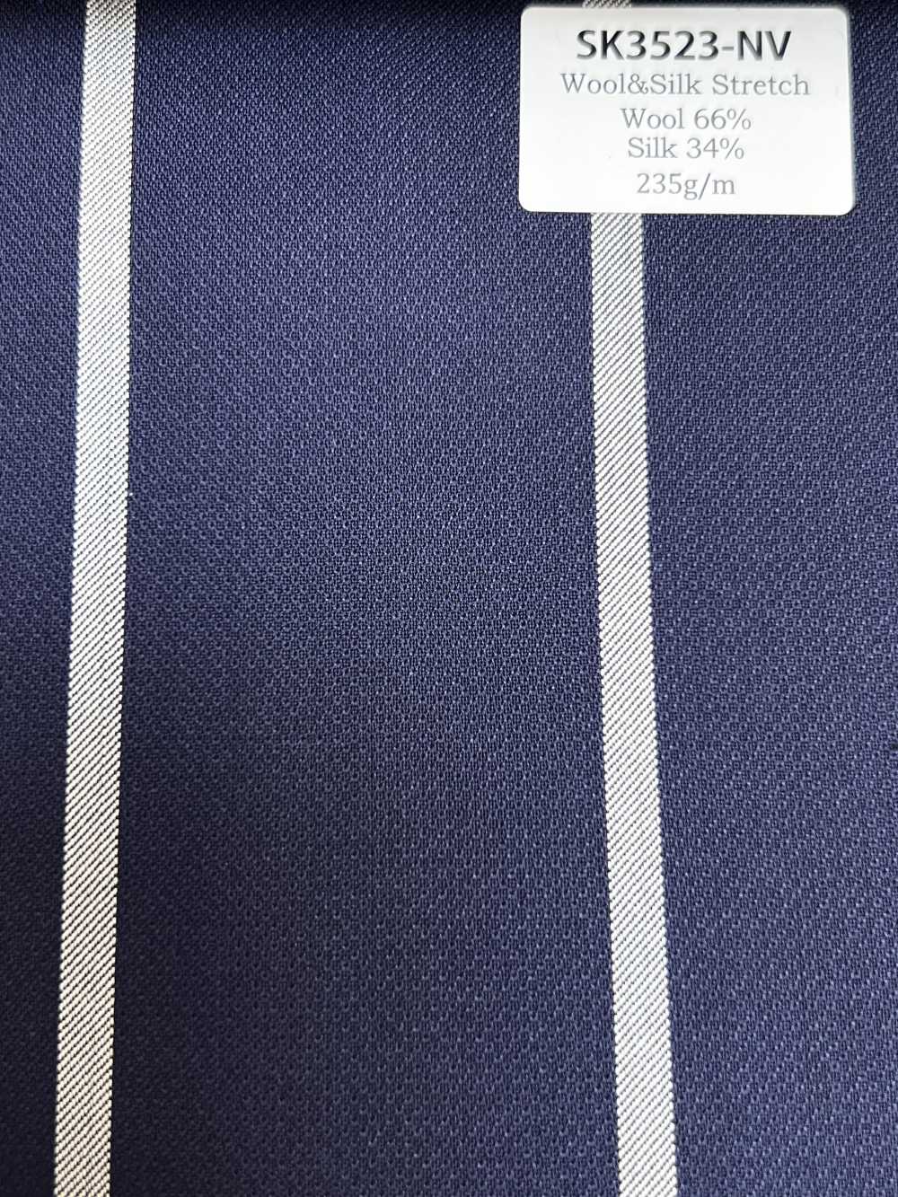 SK3523-NV Rayure extensible classique en soie et laine, fabriquée au Japon, bleu marine[Textile]