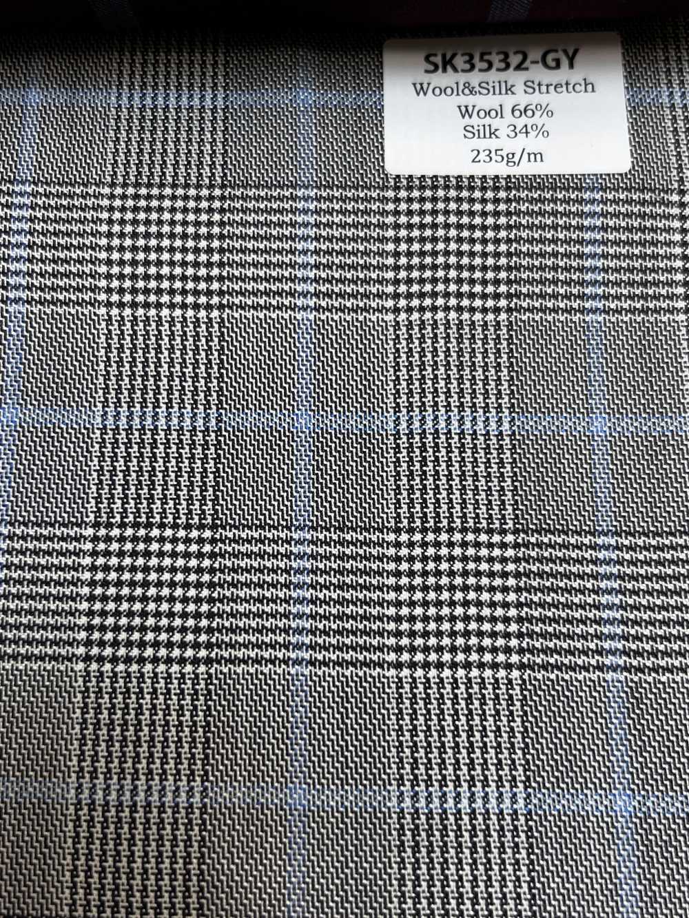 SK3532-GY Classique à carreaux gris en soie, laine et stretch fabriqué au Japon[Textile]