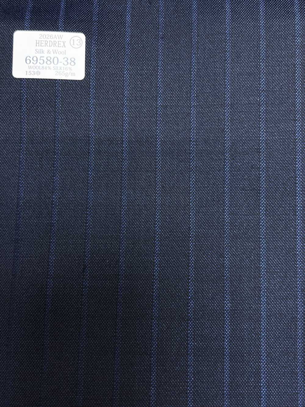 69580-38 26AW HERDREX [Silk & Wool] Soie Et Laine à Rayures Ombrées Bleu Marine[Textile] Kunishima Co., Ltd.
